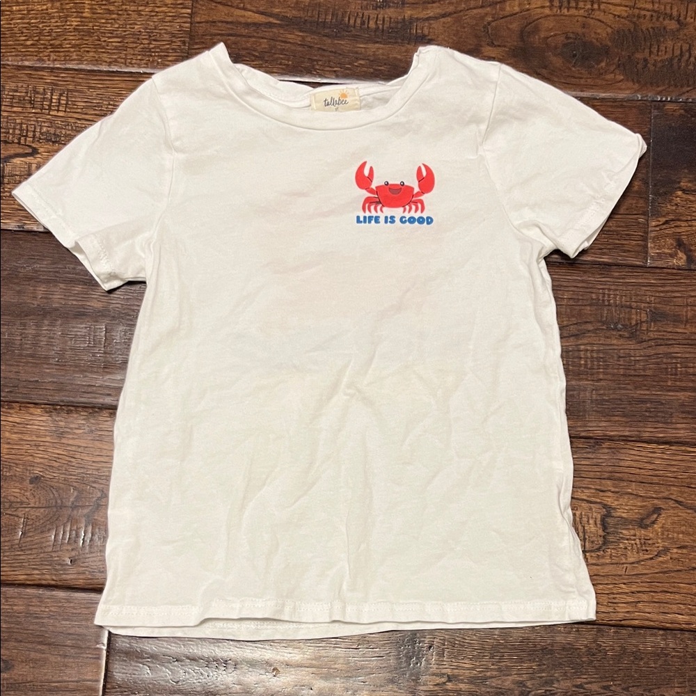 Life Is Good Kids White Tee with Red Crab Graphic